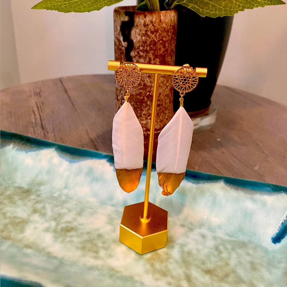 Gold dipped feather earrings